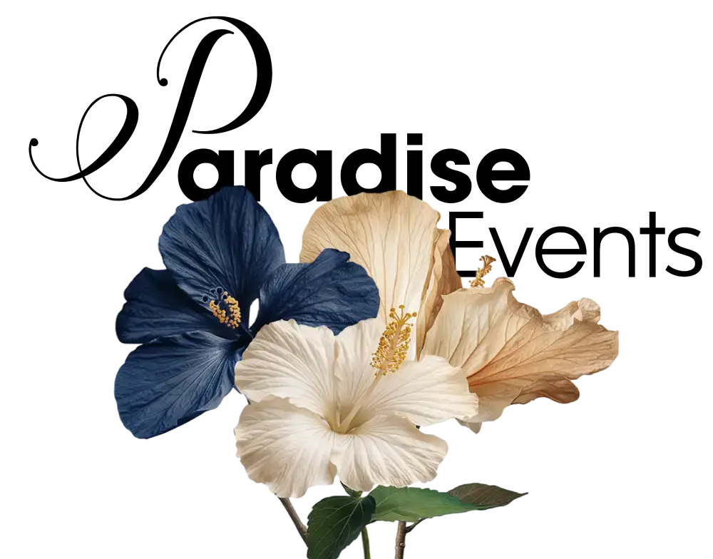 Blue, ivory and peach hibiscus flowers